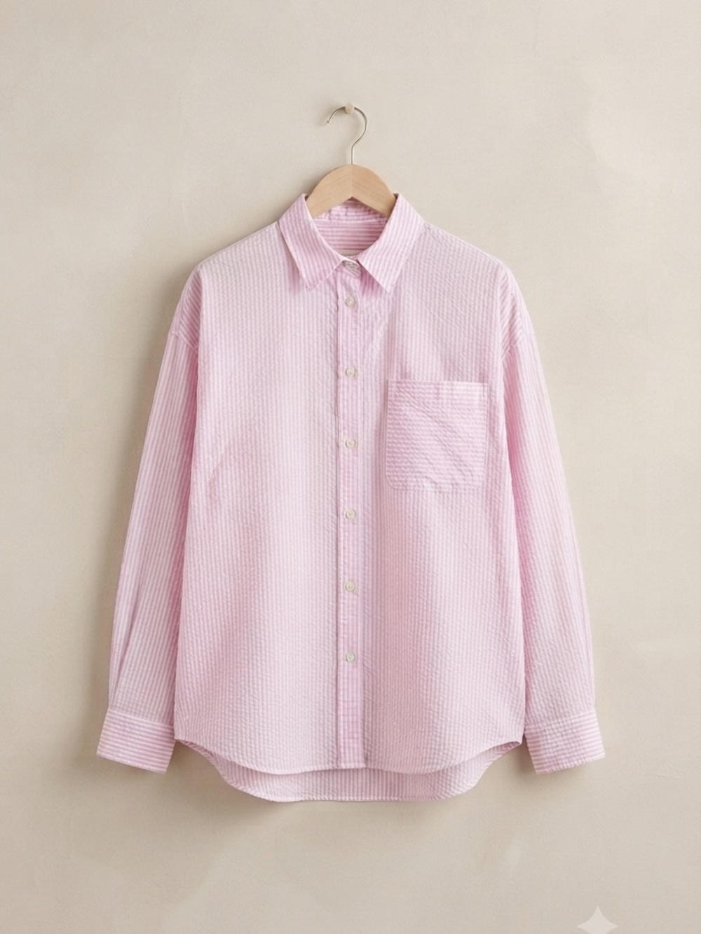 American Eagle Outfitters Women’s Pink and White Striped Button-Down Shirt